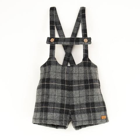 Popelin Grey Check Woollen Short Dungarees With Straps