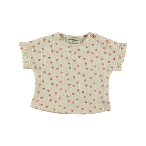 Tocoto Vintage Baby Openwork T-Shirt With Hearts Off White