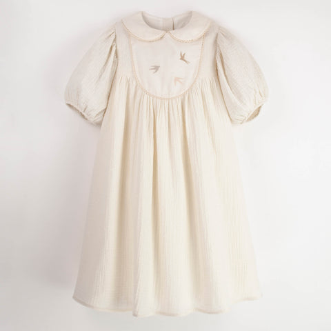 Popelin Off-White Embroidered Dress With Yoke