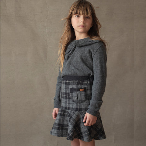 Popelin Grey Check Woollen A-Line Skirt