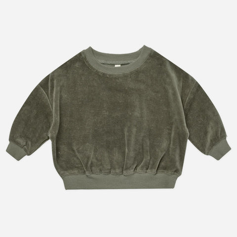 Quincy Mae Velour Relaxed Sweatshirt || Forest