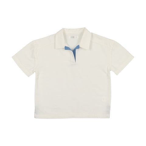 Coco Blanc Boys Dressy Shirt Ivory With Blue