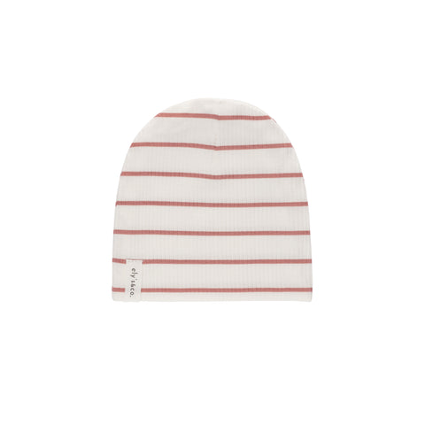 Ely's & Co. Ribbed Cotton Wide Stripes Cranberry/Ivory Beanie