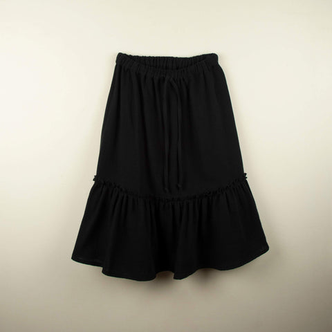 Popelin Black midi-length skirt with frill