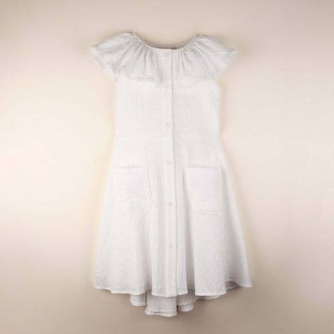 Popelin Organic dress with frilled collar with Swiss embroidery