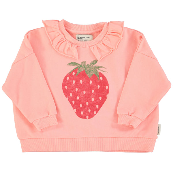 Piupiuchick Sweatshirt W/ Collar Light Pink W/ Strawberry Print