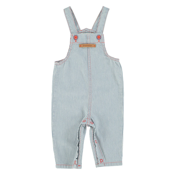 Piupiuchick Baby Dungarees Ecru W/ Indigo Stripes