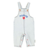 Piupiuchick Baby Dungarees Washed Light Blue Denim W/ "Peace" Print