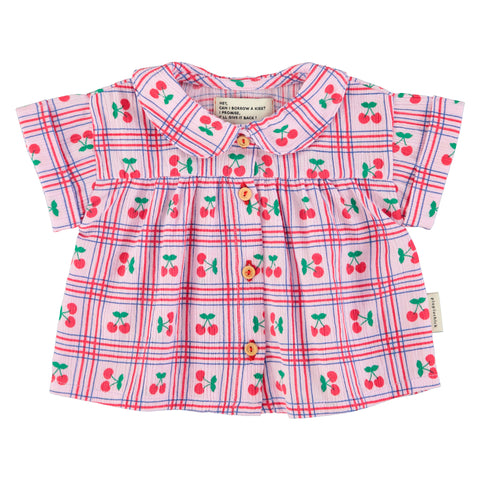 Piupiuchick Peter Pan Collar Shirt Lilac W/ Cherries Allover