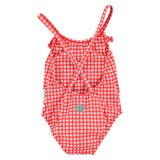 Piupiuchick Swimsuit W/ Ruffles Red Checkered W/ "Ma Chérie" Print