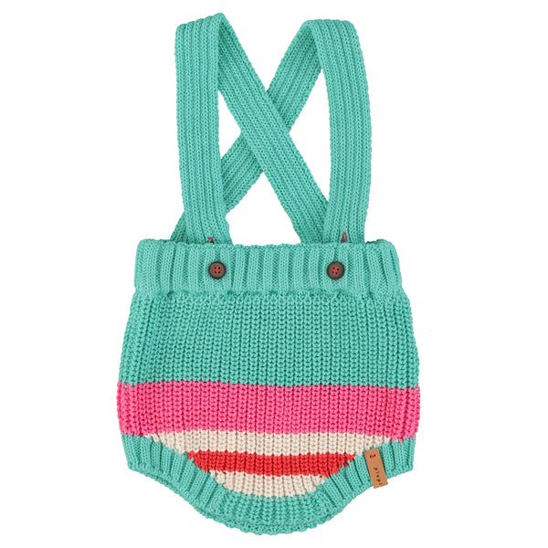 Piupiuchick Knitted Baby Romper Turquoise W/ Multicolor Straps