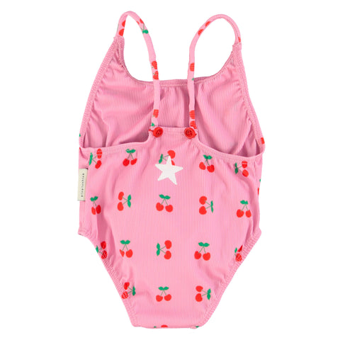 Piupiuchick Swimsuit W/ Crossed Straps Pink W/ Cherries Allover