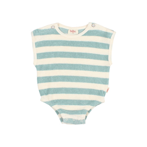 Buho BB Terry Stripes Romper Green Moss