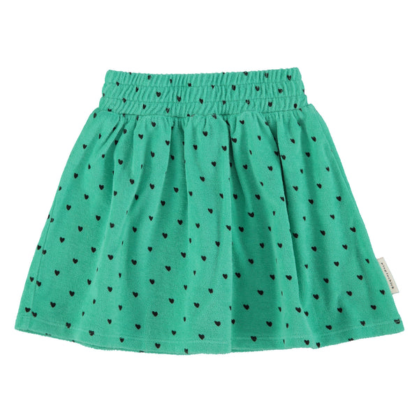 Piupiuchick Short Skirt Green W/ Black Hearts Allover