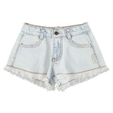 Piupiuchick Shorts W/ Fringes Washed Light Blue Denim