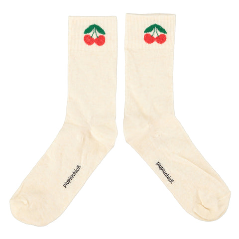 Piupiuchick Socks Ecru W/ Cherry Print