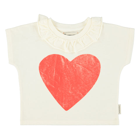 Piupiuchick T'Shirt W/ Colla Ecru W/ Red Heart Print