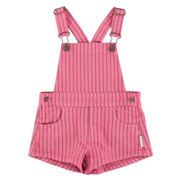 Piupiuchick Short Dungarees Pink W/ Indigo Stripes