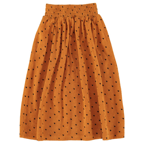 Piupiuchick Knee-Lenght Skirt Camel W/ Black Hearts Allover