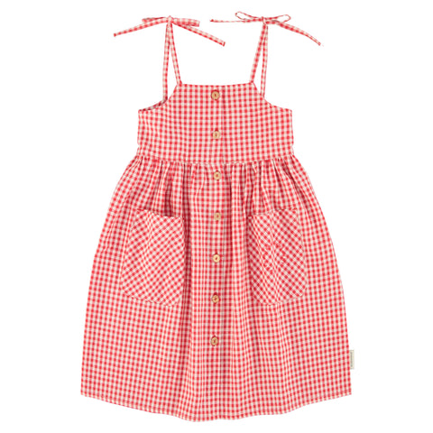 Piupiuchick Short Dress Red & Ecru Checkered