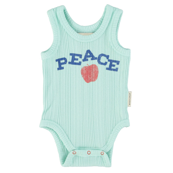 Piupiuchick Sleeveless Bodysuit Light Blue W/ "Peace" Print