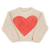 Piupiuchick Knitted Sweater Ecru W/ Red Heart Print