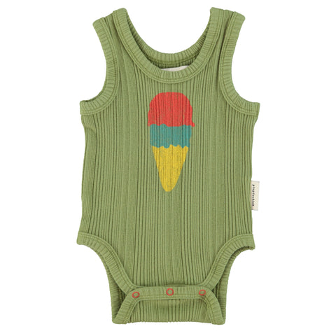 Piupiuchick Sleeveless Bodysuit Olive W/ Ice Cream Print