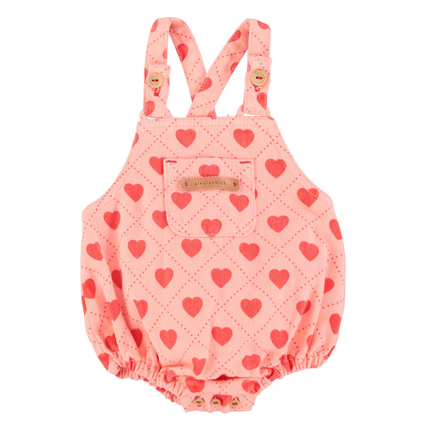 Piupiuchick Baby Romper Pink W/ Red Hearts Allover
