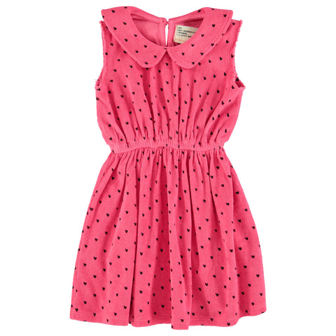 Piupiuchick Knee-Lenght Dress W/ Collar Pink W/ Black Hearts Allover