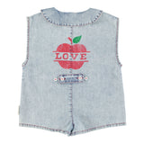 Piupiuchick Short Sleeveless Jumpsuit Blue Light Denim W/ Apple Print