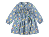 Morley Verbena Dress With Round Collar And Ruffles On Chest Bleu