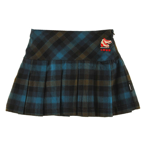 Loud Apparel Mini Skirt Yoke And Pleats, Ice Skate Embroidery Motif Check