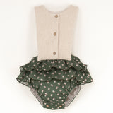 Popelin Green Floral Print Romper Suit With Bib And Frill
