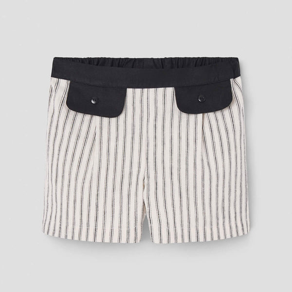 Popelin Black Striped Shorts With Flaps