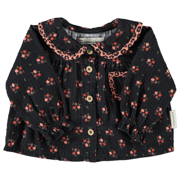 Piupiuchick Peter Pan Collar Blouse | Black W/ Flowers