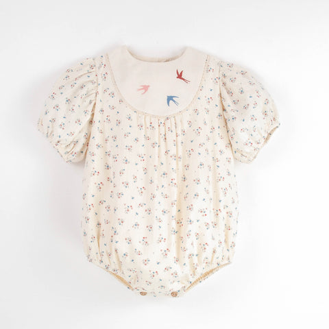 Popelin Floral Embroidered Romper Suit With Yoke