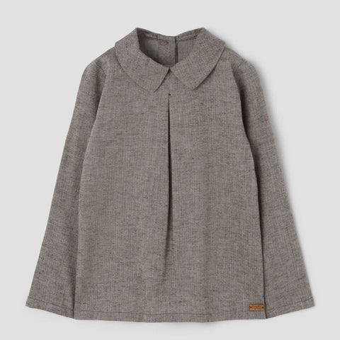 Popelin top brown herringbone with pleat || 19.4