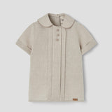 Popelin Sand Linen Shirt With Central Panel