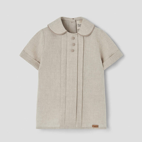 Popelin Sand Linen Shirt With Central Panel