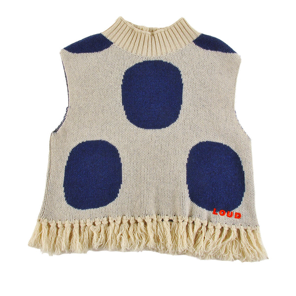 Loud Apparel Top Sleeveless, Relaxed Fit, Bottom Fringes Polkadots Jaquard