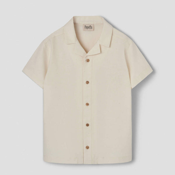 Popelin Off-White Shirt With Lapel Collar