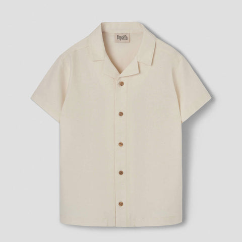 Popelin Off-White Shirt With Lapel Collar