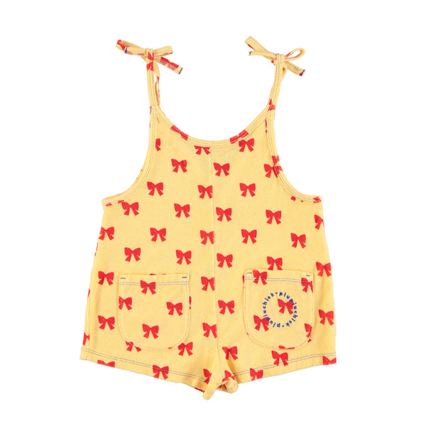 Piupiuchick Short Jumpsuit W/ Straps | Yellow W/ Red Bows