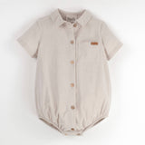 Popelin Sand Romper Suit With Shirt Collar