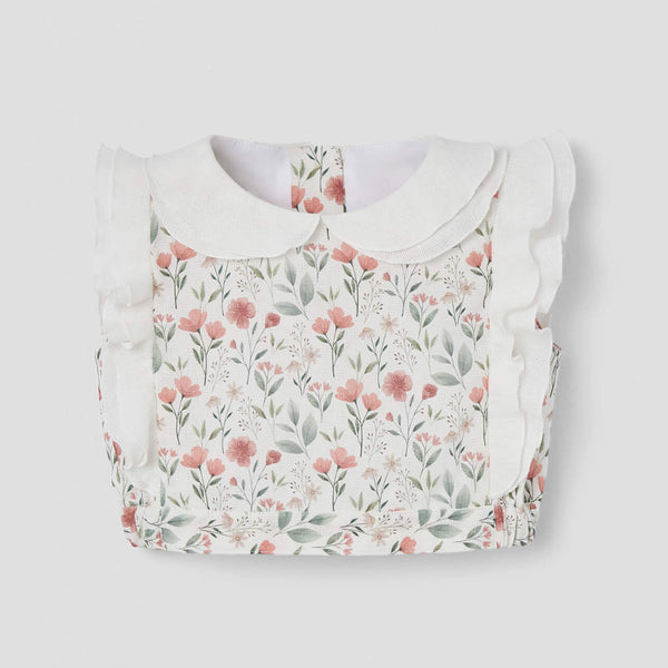 Popelin Poppy Pattern Short Top With Double Baby Collar