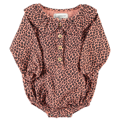 Piupiuchick Long Sleeve Romper |Pink W/ Animal Print