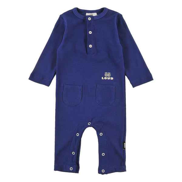 Loud Apparel Baby Playsuit Regular Fit, Loud Eyes Logo Print Contrast Blue Navy