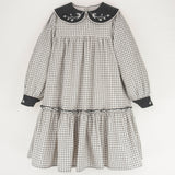 Popelin Off-White Check Dress With Embroidered Collar