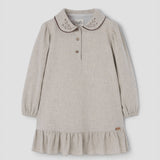 Popelin short dress sand with embroidered baby collar || 41.1