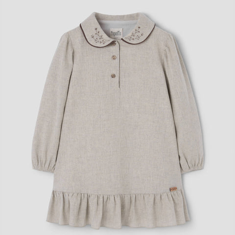Popelin short dress sand with embroidered baby collar